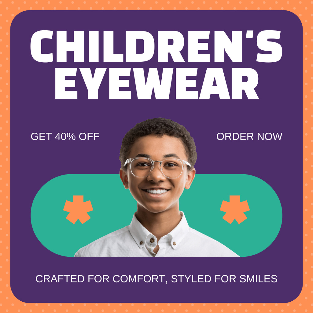 Designvorlage Discount on Comfortable Children's Glasses für Instagram AD