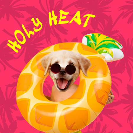 Funny Cute Dog in Bright Inflatable Ring Instagram Design Template