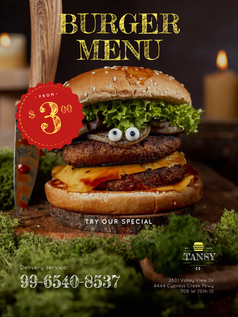 Modèle de visuel Offre de restauration rapide avec savoureux burger et légumes verts - Poster US
