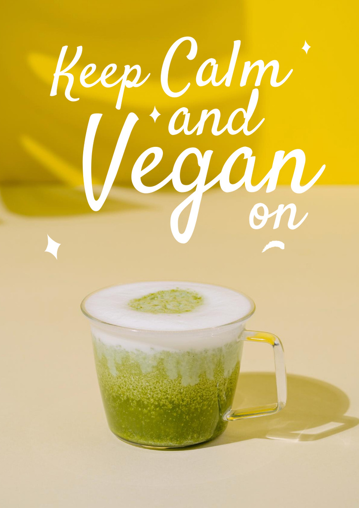Vegan Lifestyle Concept with Green Smoothie in Glass Poster A3 – шаблон для дизайна