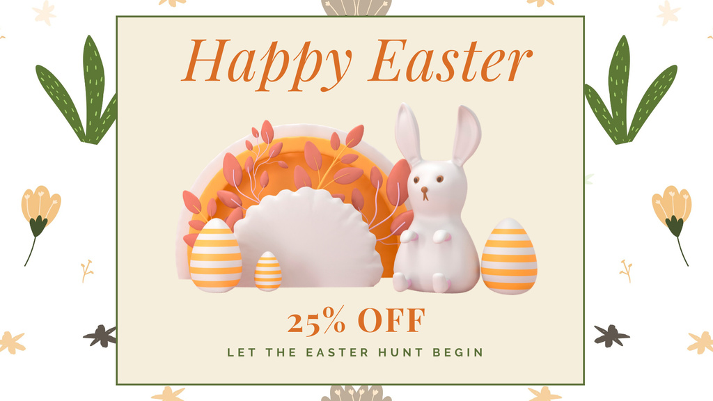 Easter Sale Announcement with Decorative Eggs and Rabbit FB event cover Design Template