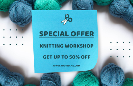 Knitting Workshop Special Offer Thank You Card 5.5x8.5in Design Template