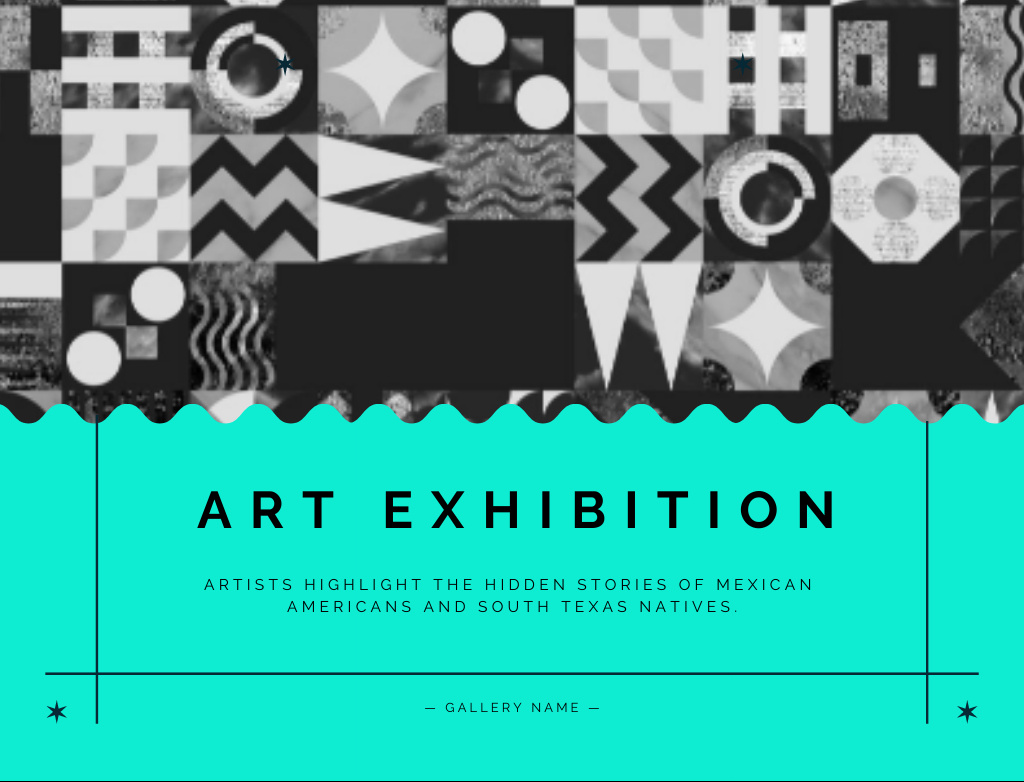 Designvorlage Whimsical Art Exhibition Promotion with Modern Pattern für Postcard 4.2x5.5in