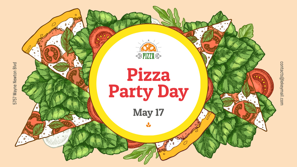 Pizza Party Day Margherita frame FB event cover Design Template
