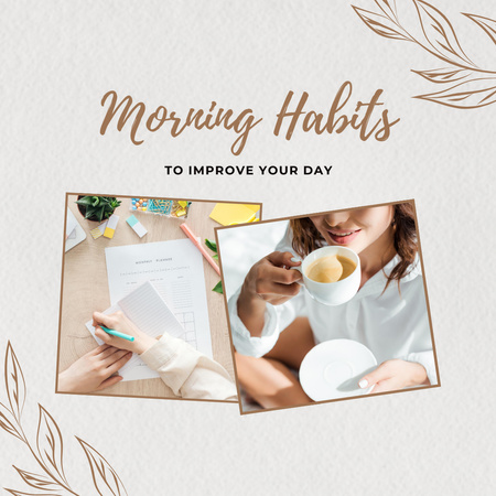Morning Habits with Girl drinking Coffee Instagram Šablona návrhu