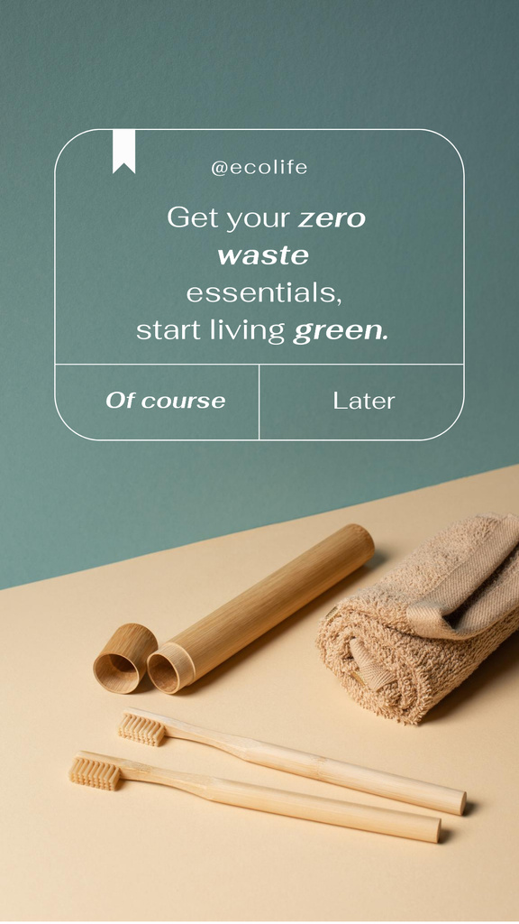 Zero Waste Concept with Wooden Toothbrushes Instagram Story tervezősablon