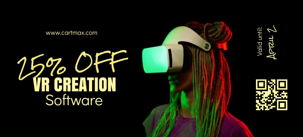Ad of VR Creation with Woman in Virtual Reality Glasses Coupon 3.75x8.25in Šablona návrhu