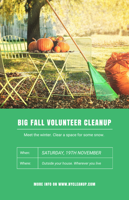 Volunteer Cleanup With Pumpkins In Autumn Garden Invitation 5.5x8.5in Design Template