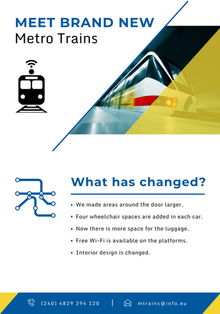 Designvorlage Ad of Brand New Metro Trains für Poster 28x40in