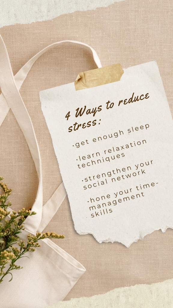 Designvorlage List of Ways to Reduce Stress with Paper für Instagram Story