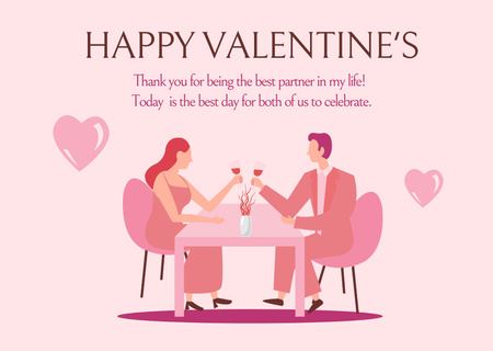 Couple in Love Celebrates Valentine's Day in Restaurant Card Design Template