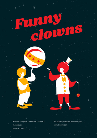 Circus Show Announcement with Funny Clowns Poster A3 Design Template