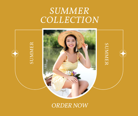 Sale Announcement of New Collection with Attractive Woman in Hat Facebook Design Template