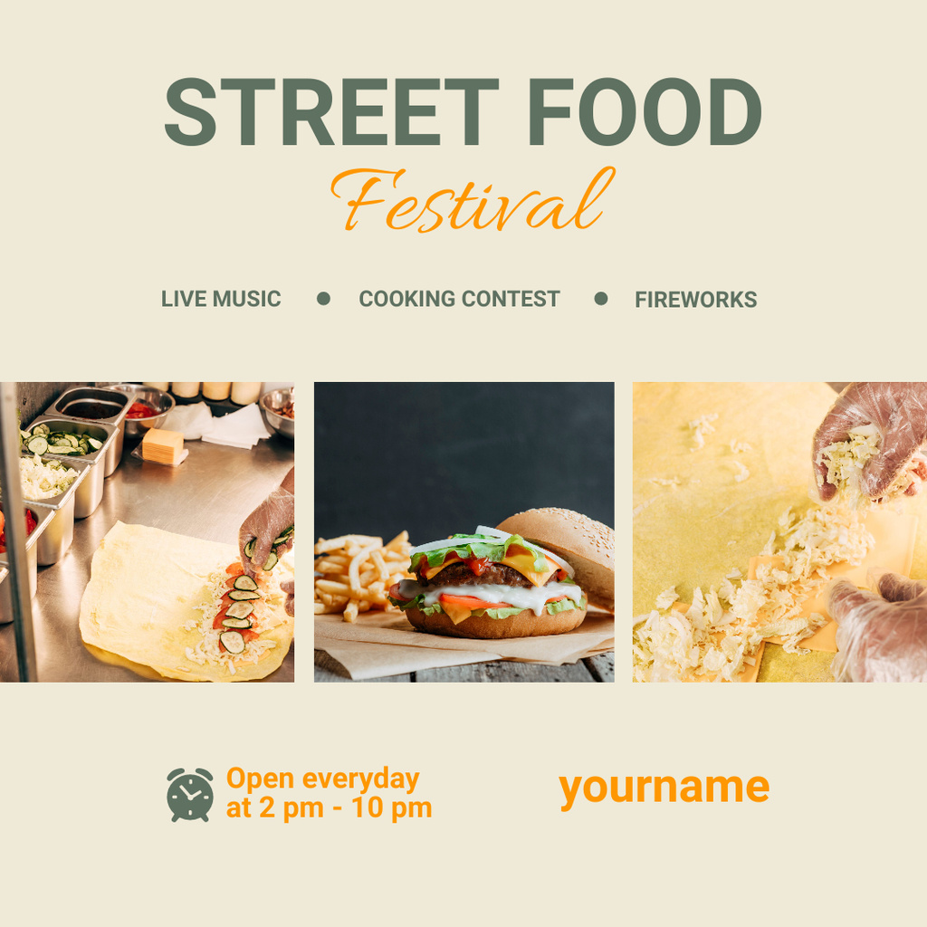 Street Food Festival Announcement with Various Dishes Instagramデザインテンプレート