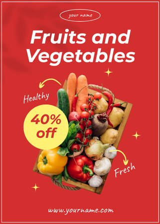 Healthy And Fresh Groceries In Basket Sale Offer Flayer Design Template