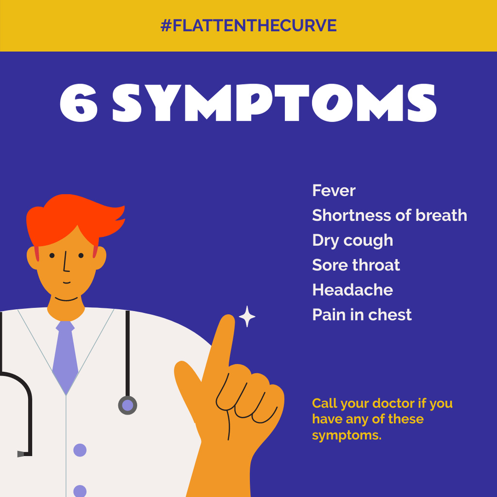Modèle de visuel #FlattenTheCurve Coronavirus symptoms with Doctor's advice - Instagram