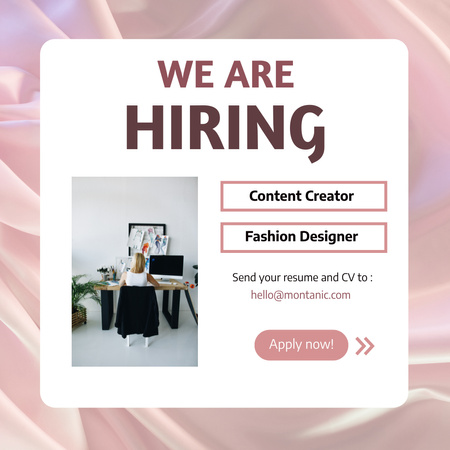 Vacancy Ad with Girl Working at Computer Instagram Design Template