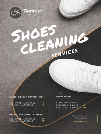 Shoes Cleaning Services Ad with Sportsman on Skateboard Poster 36x48in Design Template