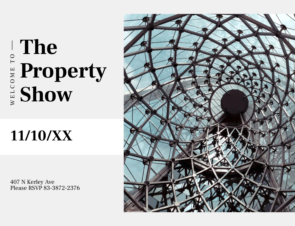 Modern Property Show Announcement With Glass Dome Invitation 13.9x10.7cm Horizontal Design Template