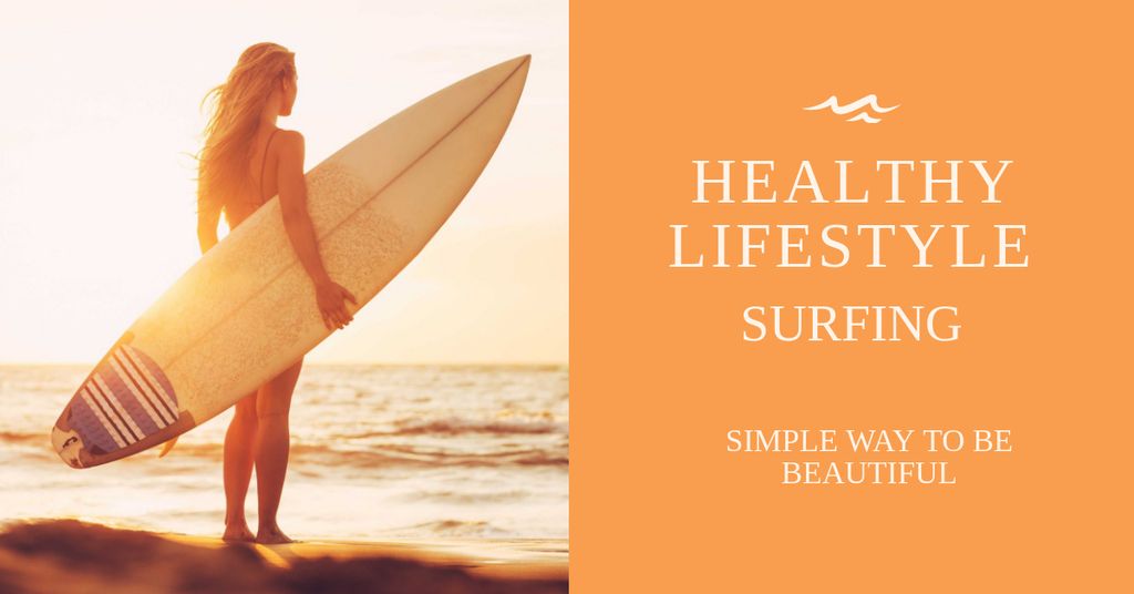 Surfing lifestyle with Young Woman Facebook AD Design Template