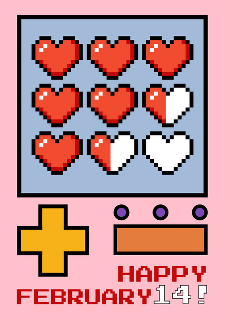 Valentine's Day Greeting with Cute Pixel Hearts Poster Tasarım Şablonu