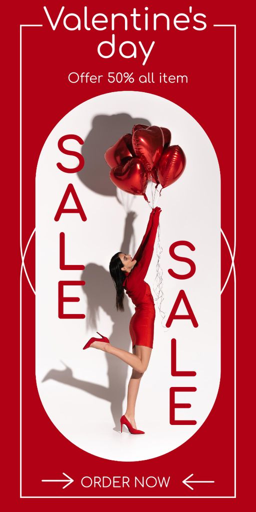 Valentine's Day Sale Announcement with Woman in Red Dress Graphic Design Template