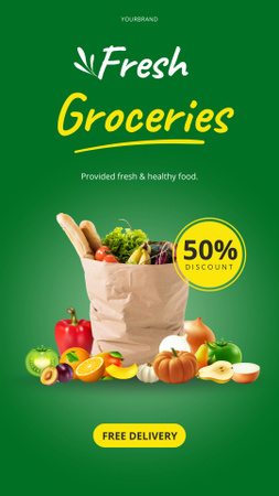 Fresh Food With Baguettes In Paper Bag Sale Offer Instagram Story Design Template