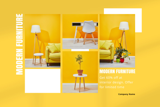 Wooden Furniture in Yellow Designs Mood Board Šablona návrhu