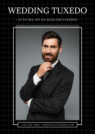 Platilla de diseño Wedding Suits and Tuxedos Ad with Handsome Man Poster