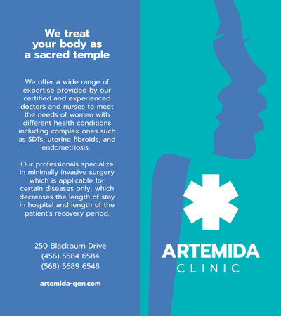 Mavi Kadın Silüetlerinin Bulunduğu Klinik Reklamı Brochure 9x8in Bi-fold Tasarım Şablonu
