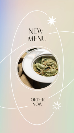 New Menu Sale Offer with Ravioli in Plate Instagram Story Modelo de Design