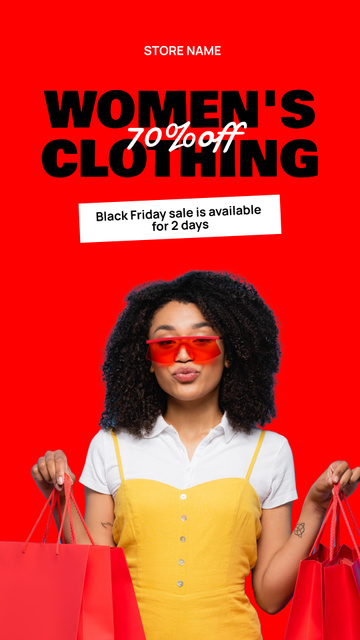 Stylish Woman with Shopping Bags on Black Friday Instagram Story Design Template