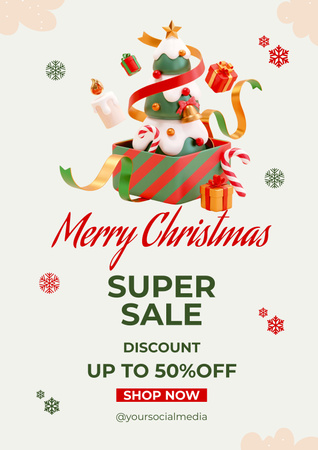 Christmas Super Sale Announcement Poster Design Template