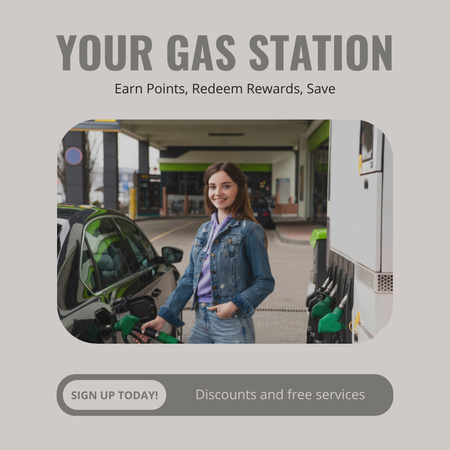 Gas Station Advertising with Attractive Woman Instagram Design Template