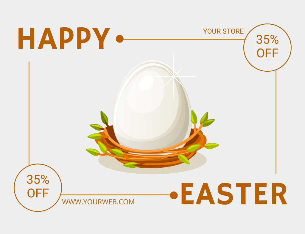 Modèle de visuel Easter Discounts Alert with White Egg in Nest - Thank You Card 5.5x4in Horizontal