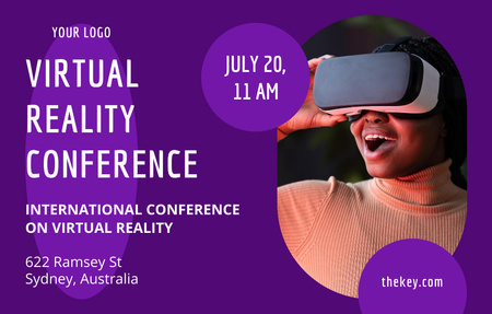 Virtuális valóság konferencia közleménye a liláról Invitation 4.6x7.2in Horizontal tervezősablon
