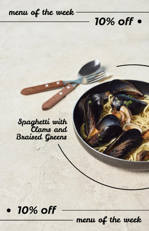 Tarjous maukasta spagettia simpukoiden kanssa Recipe Card Design Template