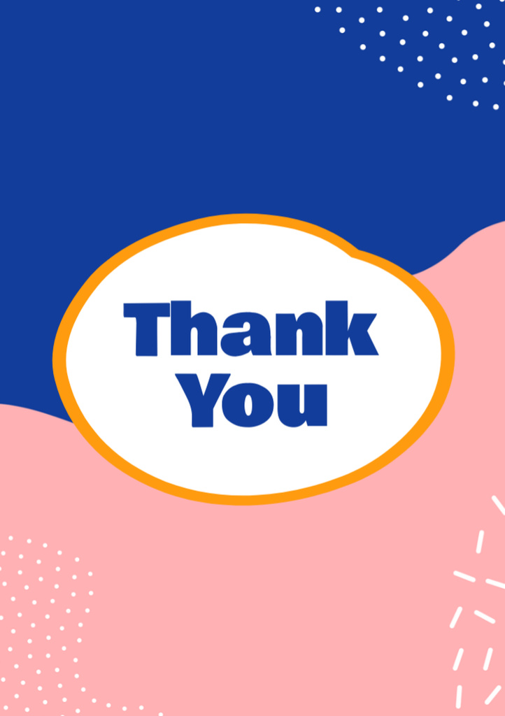 Thank You Text on Simple Blue and Pink Background Postcard A5 Vertical Design Template