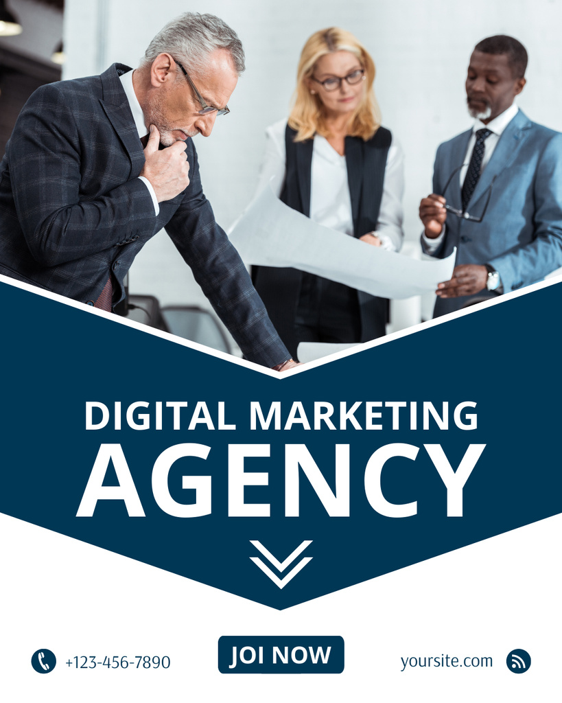 Szablon projektu Digital Marketing Agency Service Offer with Colleagues at Meeting Instagram Post Vertical