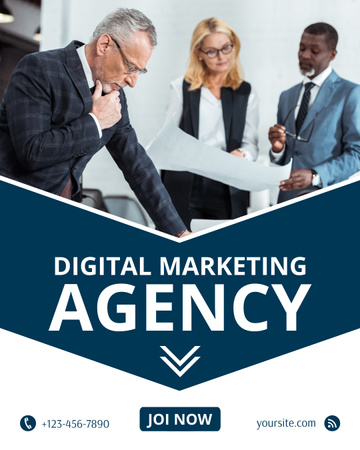 Digital Marketing Agency Service Offer with Colleagues at Meeting Instagram Post Vertical tervezősablon