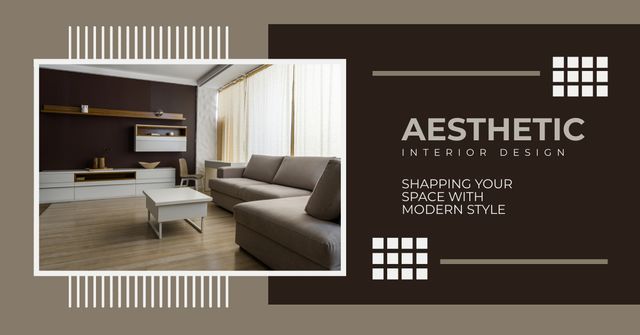 Aesthetic Minimalist Interior Design on Brown Facebook AD Design Template