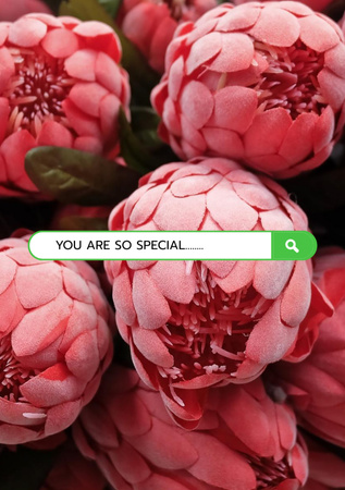 Plantilla de diseño de linda frase de amor con peonías rosadas Postcard A5 Vertical 
