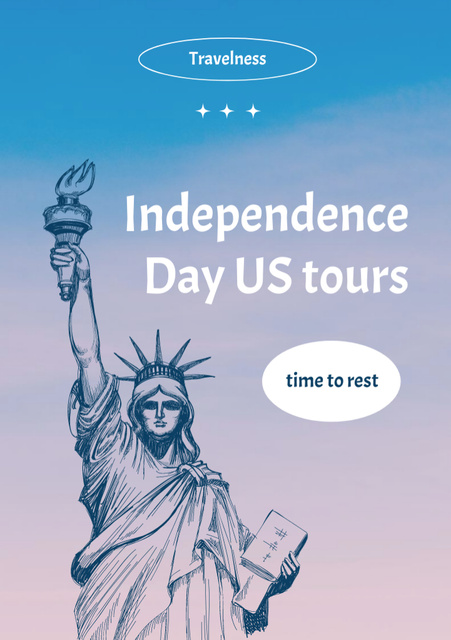 Ontwerpsjabloon van Flyer A5 van USA Independence Day Tours Offer with Sketch of Liberty Statue
