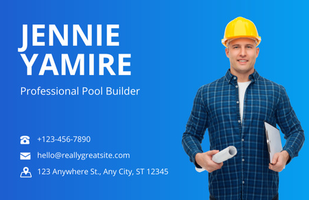 Professional Pool Builder Services Offers Business Card 85x55mm Design Template