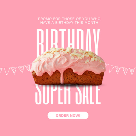 Birthday Cake With Icing And Discount Offer Instagram Tasarım Şablonu