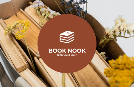 Template di design Annuncio della libreria con graziosi fiori nei libri Business Card 85x55mm