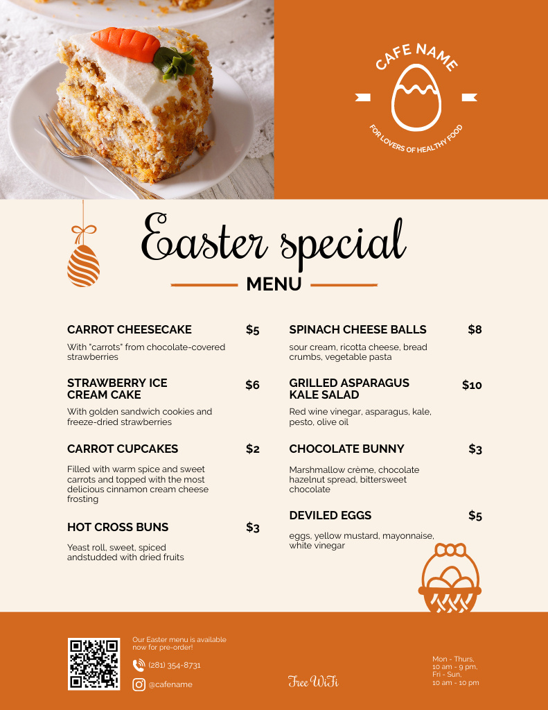 Offer of Easter Specials and Sweet Dessert Menu 8.5x11in Design Template