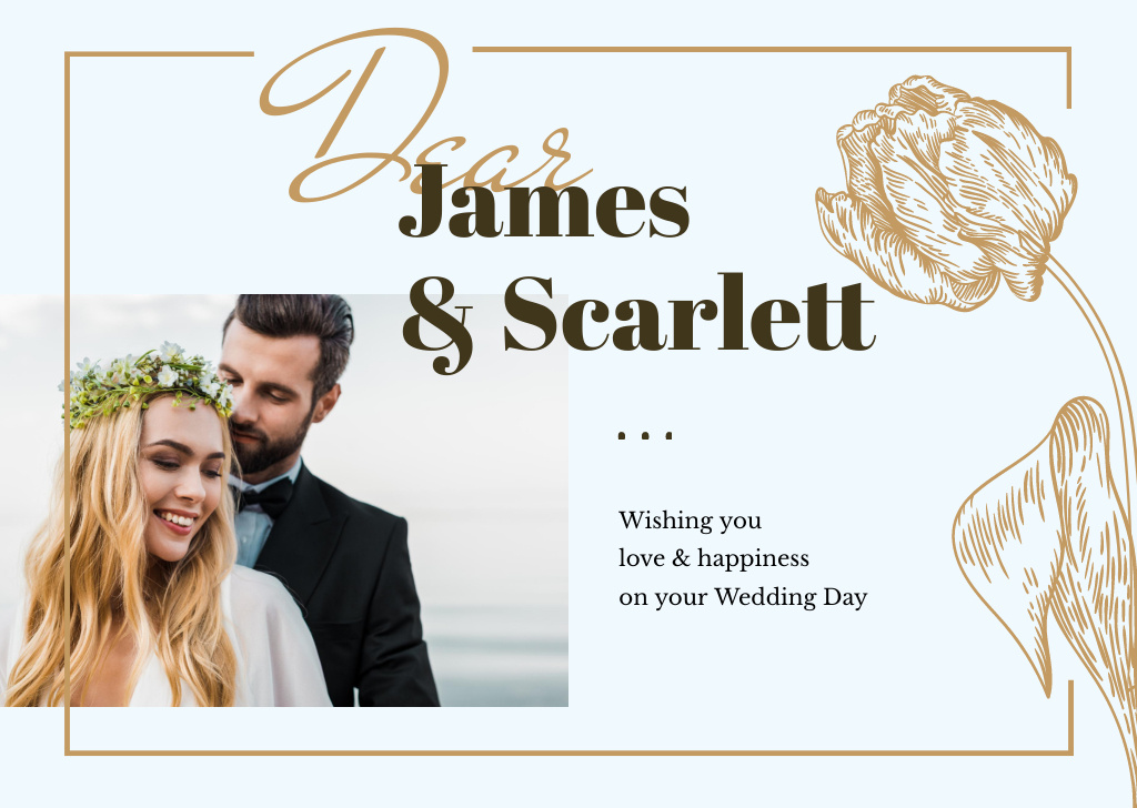 Platilla de diseño Happy Bride and Groom on Wedding Day Card