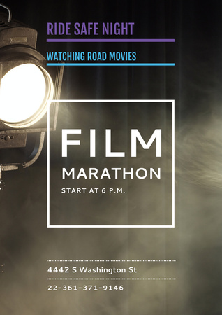 Designvorlage Filmmarathon-Nachtwerbung mit Kino-Attributen für Poster A3