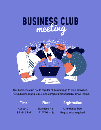 Ontwerpsjabloon van Flyer 8.5x11in van Business Club Meeting with Team with Laptop